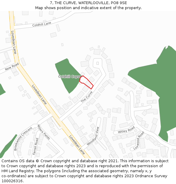 7, THE CURVE, WATERLOOVILLE, PO8 9SE: Location map and indicative extent of plot