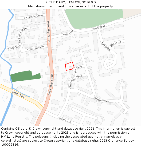 7, THE DAIRY, HENLOW, SG16 6JD: Location map and indicative extent of plot