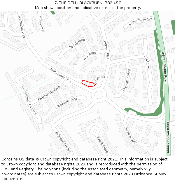 7, THE DELL, BLACKBURN, BB2 4SG: Location map and indicative extent of plot