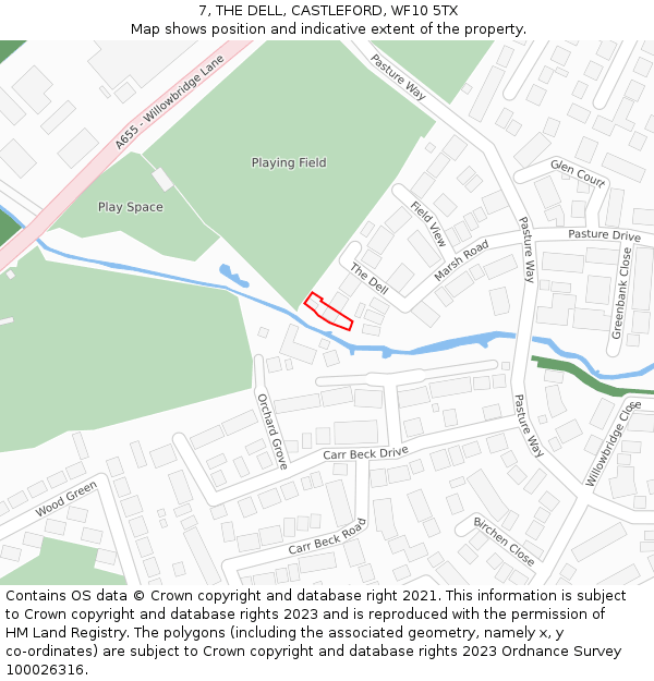 7, THE DELL, CASTLEFORD, WF10 5TX: Location map and indicative extent of plot