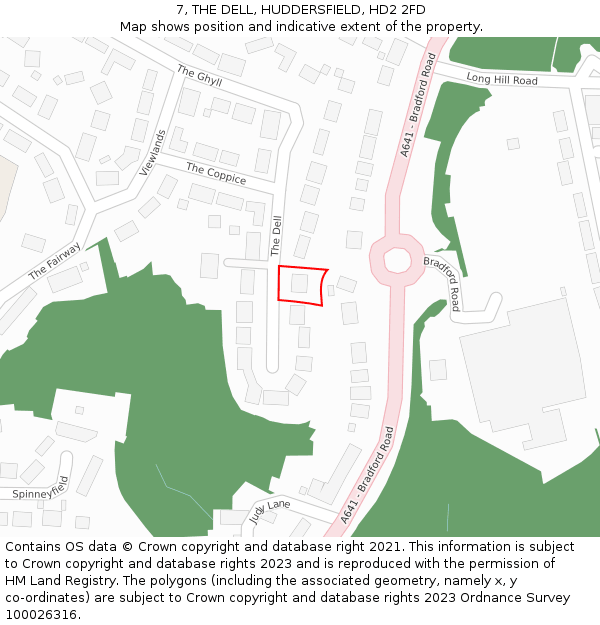 7, THE DELL, HUDDERSFIELD, HD2 2FD: Location map and indicative extent of plot