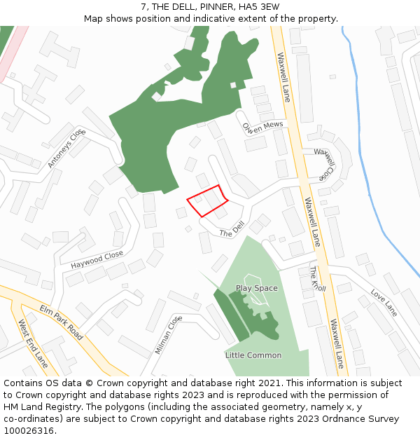 7, THE DELL, PINNER, HA5 3EW: Location map and indicative extent of plot