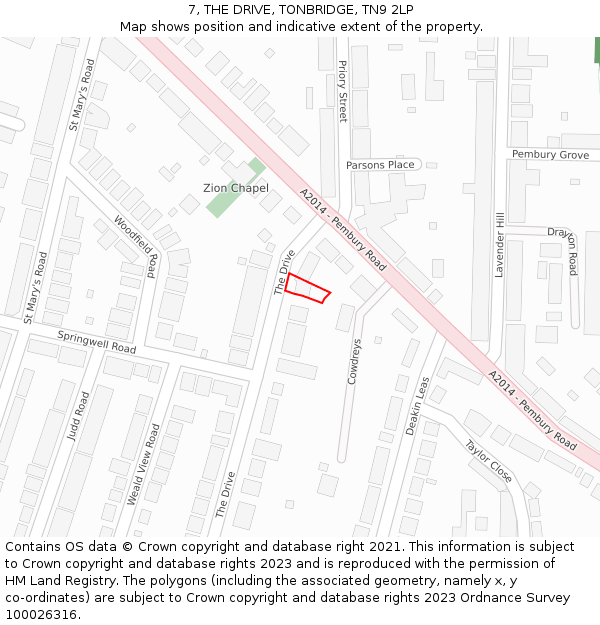 7, THE DRIVE, TONBRIDGE, TN9 2LP: Location map and indicative extent of plot