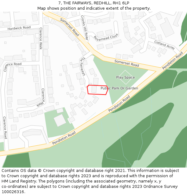 7, THE FAIRWAYS, REDHILL, RH1 6LP: Location map and indicative extent of plot