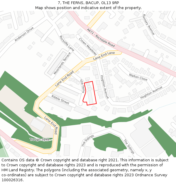 7, THE FERNS, BACUP, OL13 9RP: Location map and indicative extent of plot