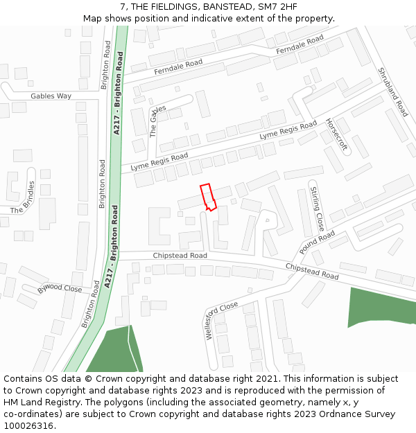 7, THE FIELDINGS, BANSTEAD, SM7 2HF: Location map and indicative extent of plot