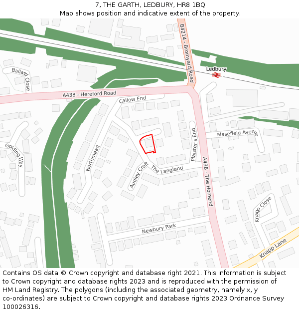 7, THE GARTH, LEDBURY, HR8 1BQ: Location map and indicative extent of plot