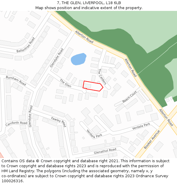 7, THE GLEN, LIVERPOOL, L18 6LB: Location map and indicative extent of plot