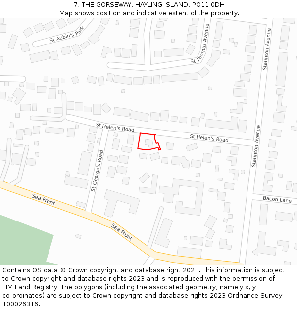 7, THE GORSEWAY, HAYLING ISLAND, PO11 0DH: Location map and indicative extent of plot