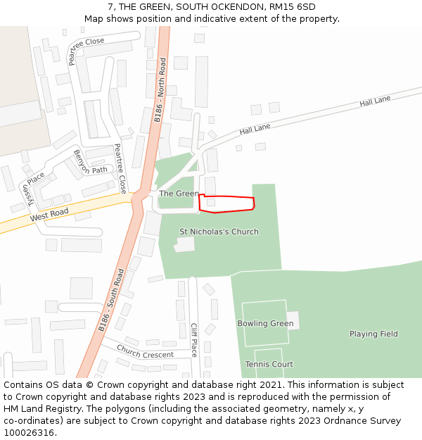 7, THE GREEN, SOUTH OCKENDON, RM15 6SD: Location map and indicative extent of plot