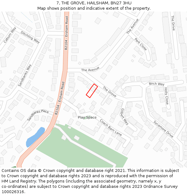 7, THE GROVE, HAILSHAM, BN27 3HU: Location map and indicative extent of plot