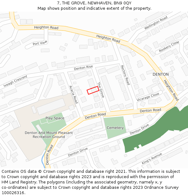 7, THE GROVE, NEWHAVEN, BN9 0QY: Location map and indicative extent of plot