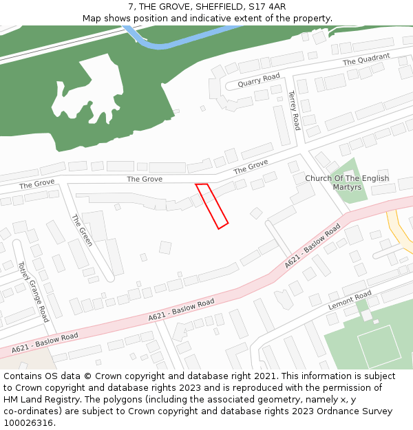 7, THE GROVE, SHEFFIELD, S17 4AR: Location map and indicative extent of plot