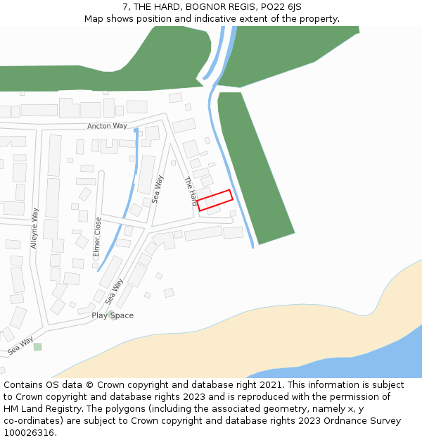 7, THE HARD, BOGNOR REGIS, PO22 6JS: Location map and indicative extent of plot