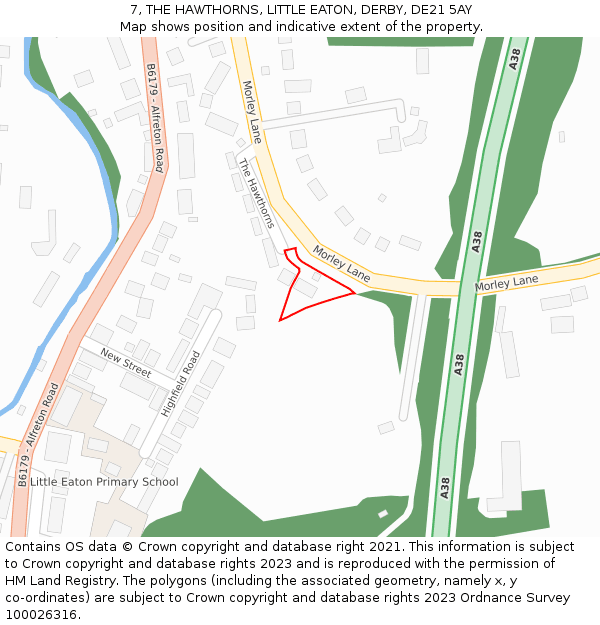 7, THE HAWTHORNS, LITTLE EATON, DERBY, DE21 5AY: Location map and indicative extent of plot