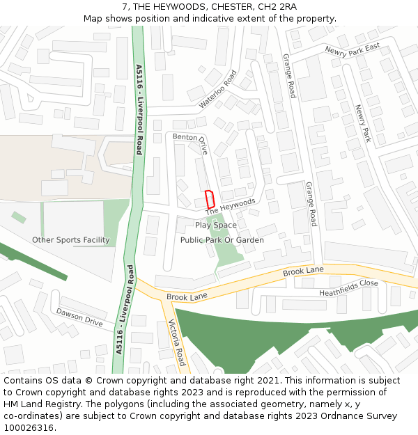 7, THE HEYWOODS, CHESTER, CH2 2RA: Location map and indicative extent of plot