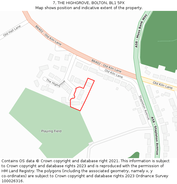 7, THE HIGHGROVE, BOLTON, BL1 5PX: Location map and indicative extent of plot