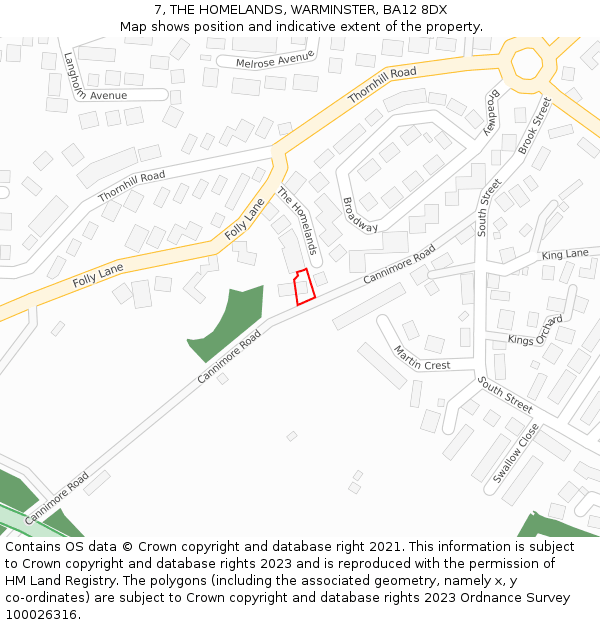 7, THE HOMELANDS, WARMINSTER, BA12 8DX: Location map and indicative extent of plot