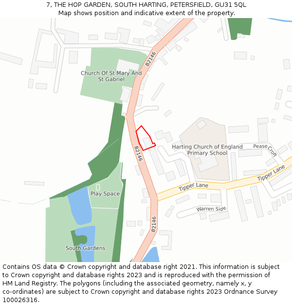 7, THE HOP GARDEN, SOUTH HARTING, PETERSFIELD, GU31 5QL: Location map and indicative extent of plot