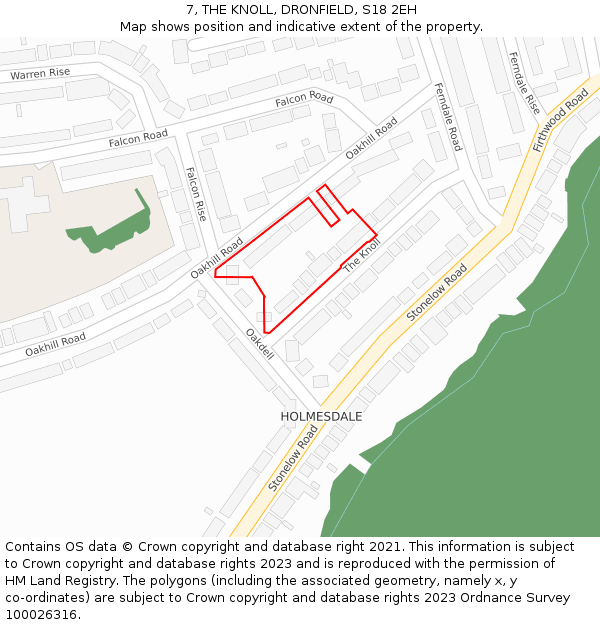 7, THE KNOLL, DRONFIELD, S18 2EH: Location map and indicative extent of plot