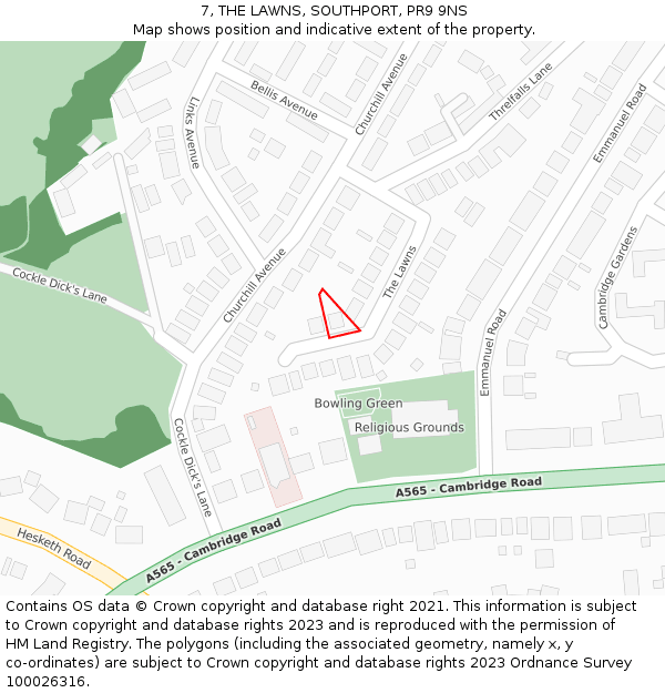 7, THE LAWNS, SOUTHPORT, PR9 9NS: Location map and indicative extent of plot