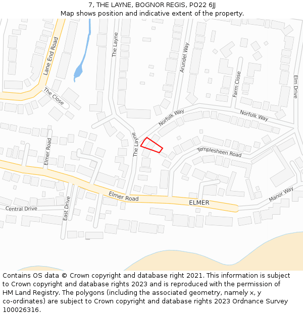 7, THE LAYNE, BOGNOR REGIS, PO22 6JJ: Location map and indicative extent of plot