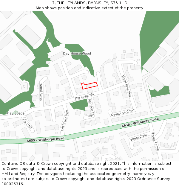 7, THE LEYLANDS, BARNSLEY, S75 1HD: Location map and indicative extent of plot