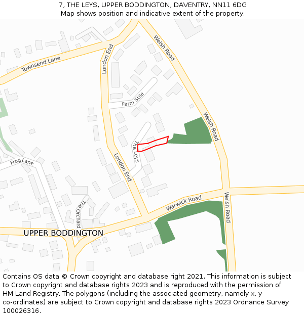 7, THE LEYS, UPPER BODDINGTON, DAVENTRY, NN11 6DG: Location map and indicative extent of plot