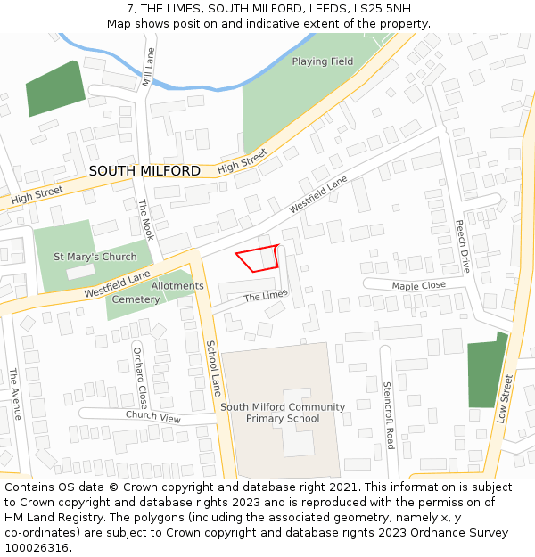 7, THE LIMES, SOUTH MILFORD, LEEDS, LS25 5NH: Location map and indicative extent of plot