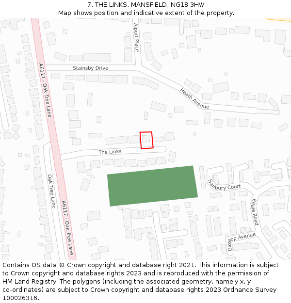 7, THE LINKS, MANSFIELD, NG18 3HW: Location map and indicative extent of plot