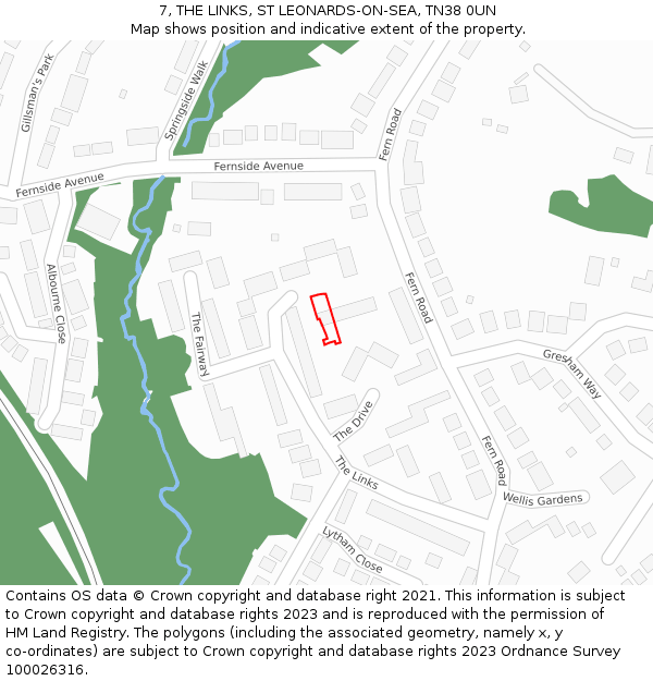 7, THE LINKS, ST LEONARDS-ON-SEA, TN38 0UN: Location map and indicative extent of plot