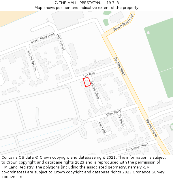 7, THE MALL, PRESTATYN, LL19 7LR: Location map and indicative extent of plot