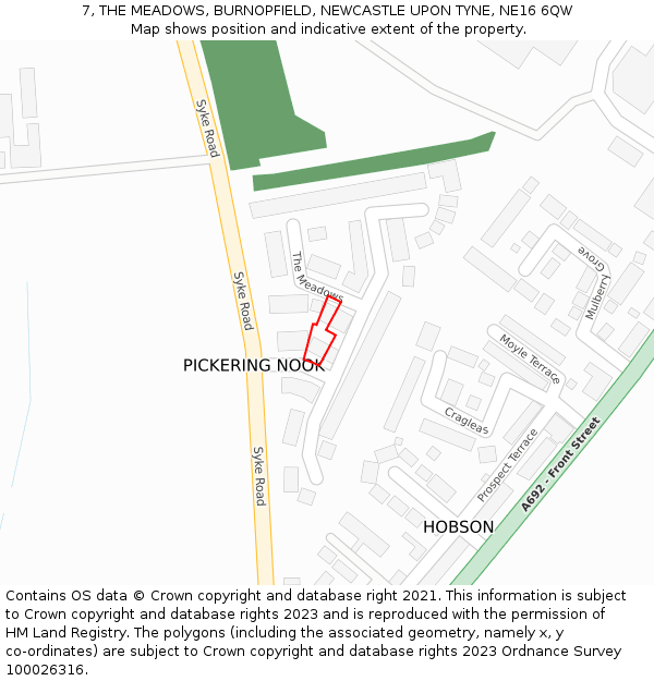 7, THE MEADOWS, BURNOPFIELD, NEWCASTLE UPON TYNE, NE16 6QW: Location map and indicative extent of plot