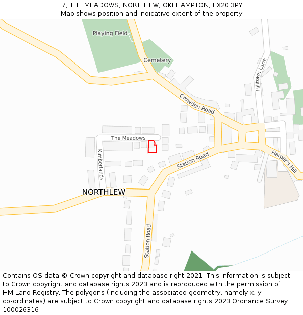 7, THE MEADOWS, NORTHLEW, OKEHAMPTON, EX20 3PY: Location map and indicative extent of plot