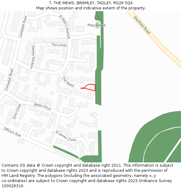 7, THE MEWS, BRAMLEY, TADLEY, RG26 5QX: Location map and indicative extent of plot