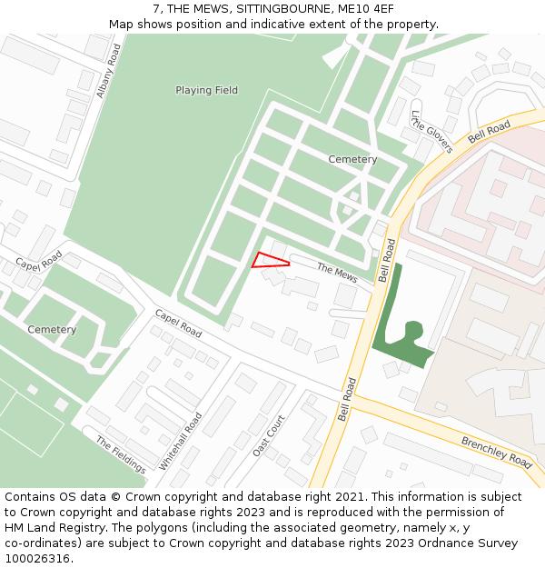 7, THE MEWS, SITTINGBOURNE, ME10 4EF: Location map and indicative extent of plot