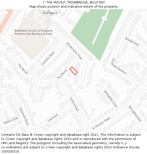 7, THE MOUNT, TROWBRIDGE, BA14 8SY: Location map and indicative extent of plot