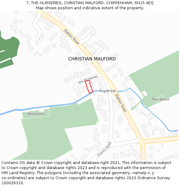 7, THE NURSERIES, CHRISTIAN MALFORD, CHIPPENHAM, SN15 4EQ: Location map and indicative extent of plot