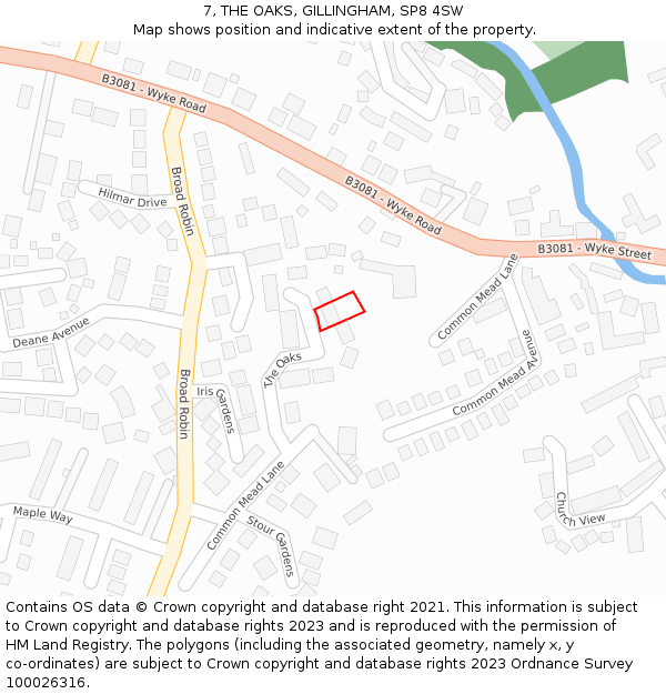7, THE OAKS, GILLINGHAM, SP8 4SW: Location map and indicative extent of plot