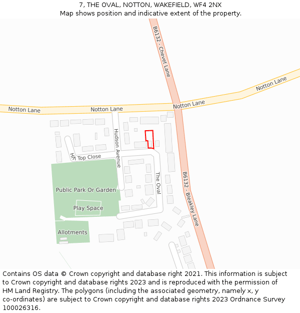 7, THE OVAL, NOTTON, WAKEFIELD, WF4 2NX: Location map and indicative extent of plot