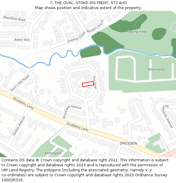 7, THE OVAL, STOKE-ON-TRENT, ST3 4HG: Location map and indicative extent of plot