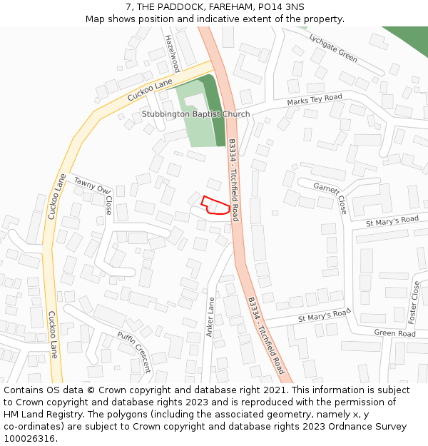 7, THE PADDOCK, FAREHAM, PO14 3NS: Location map and indicative extent of plot