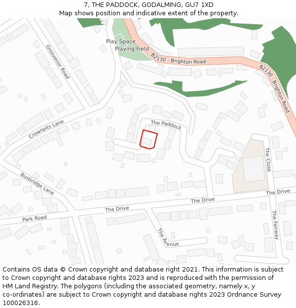 7, THE PADDOCK, GODALMING, GU7 1XD: Location map and indicative extent of plot