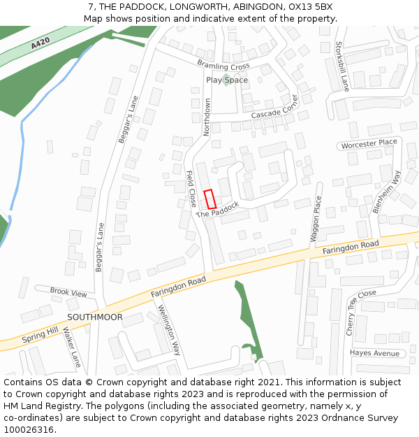 7, THE PADDOCK, LONGWORTH, ABINGDON, OX13 5BX: Location map and indicative extent of plot