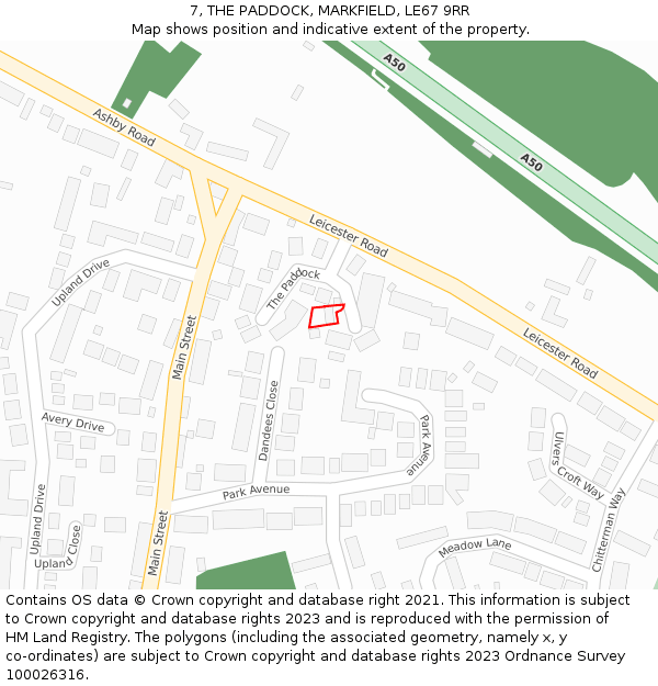 7, THE PADDOCK, MARKFIELD, LE67 9RR: Location map and indicative extent of plot