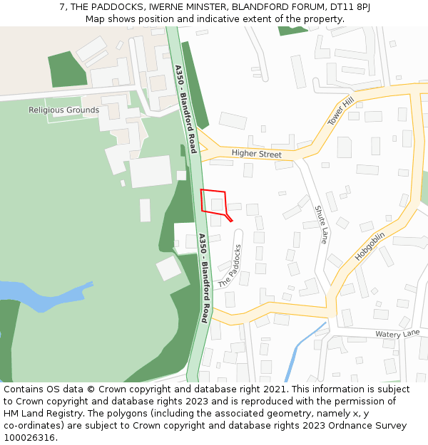 7, THE PADDOCKS, IWERNE MINSTER, BLANDFORD FORUM, DT11 8PJ: Location map and indicative extent of plot