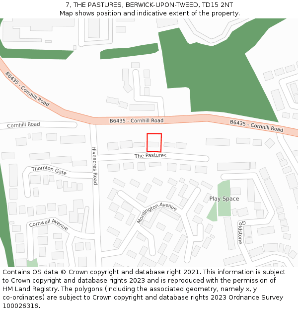 7, THE PASTURES, BERWICK-UPON-TWEED, TD15 2NT: Location map and indicative extent of plot