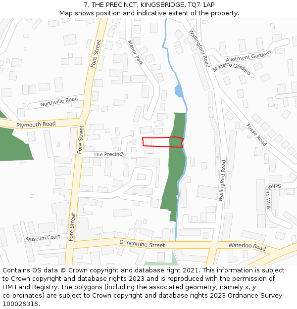 7, THE PRECINCT, KINGSBRIDGE, TQ7 1AP: Location map and indicative extent of plot