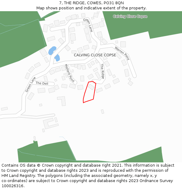 7, THE RIDGE, COWES, PO31 8QN: Location map and indicative extent of plot