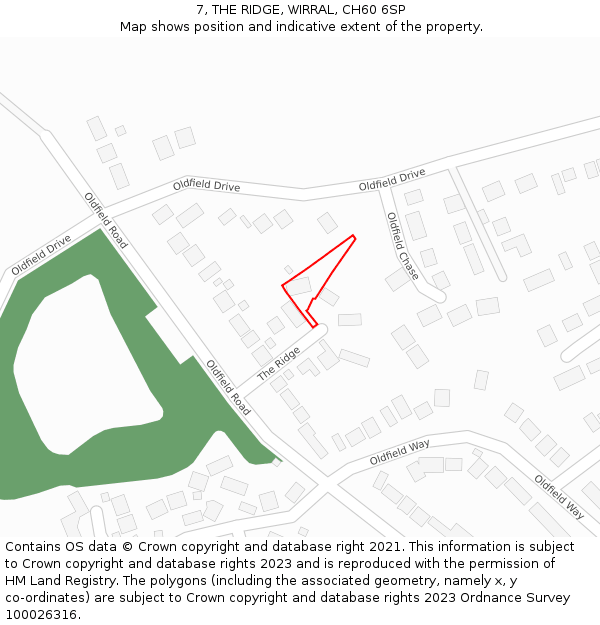 7, THE RIDGE, WIRRAL, CH60 6SP: Location map and indicative extent of plot